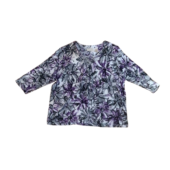 Alfred Dunner Beaded Purple and Gray Patterned Top Women's 1X Plus Size - Picture 1 of 6
